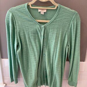 LOFT Outlet Women's Lightweight Linen Cotton Green Cardigan | M